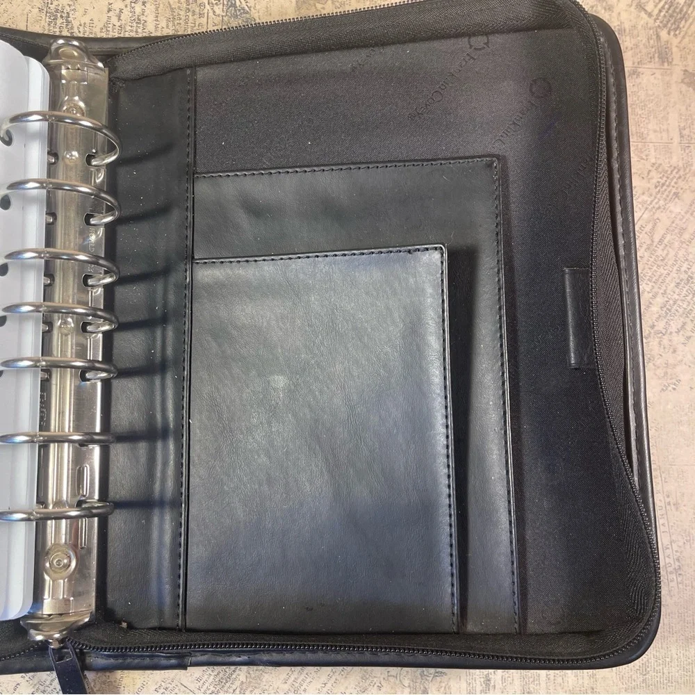 Vintage Franklin Covey Leather Trim Canvas 7 Ring Planner Organizer Binder